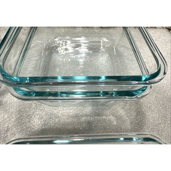 Set Lot of 5 Pyrex Clear Blue Tint Baking Dishes 3 Different Sizes Made In USA - Picture 2 of 10